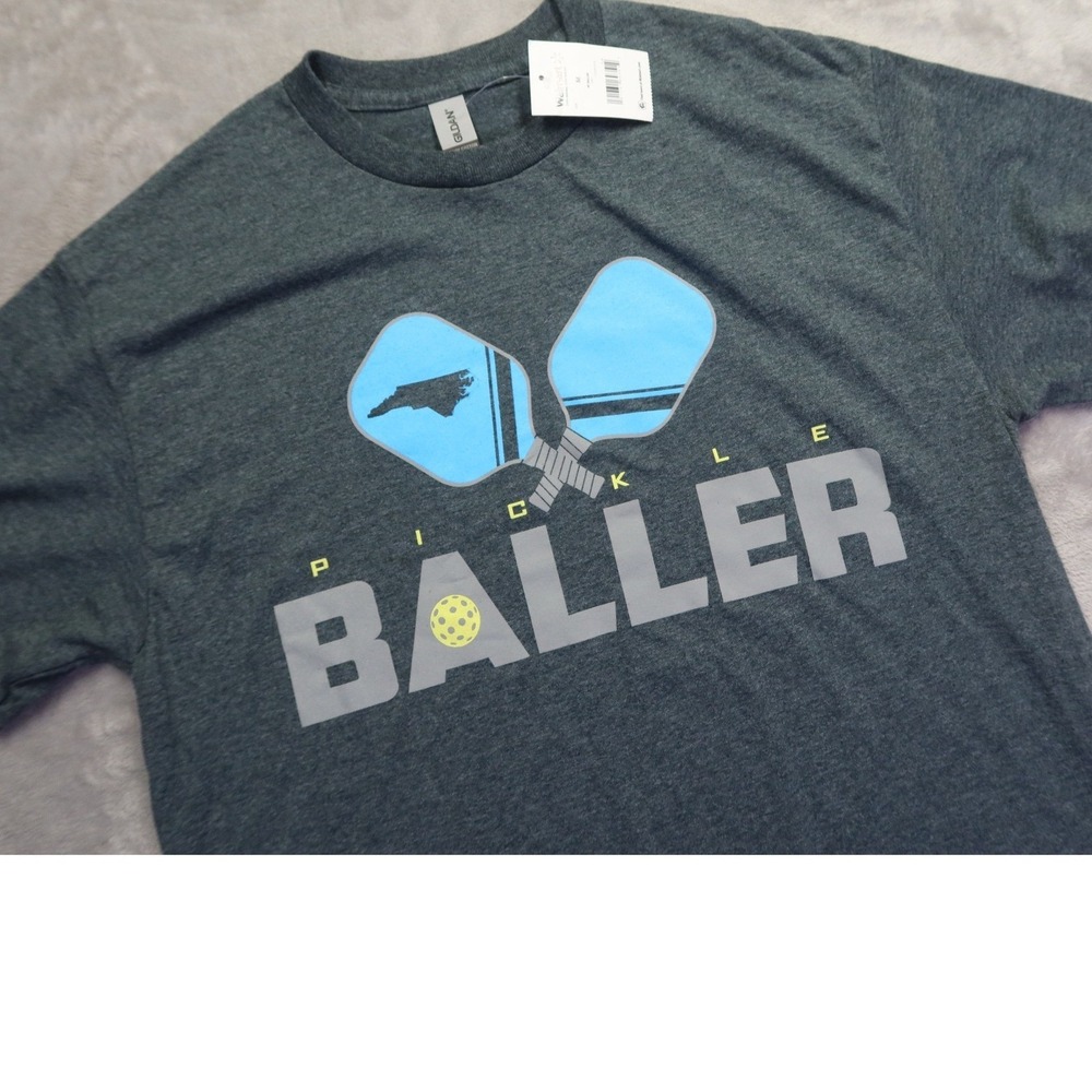 Pickle Baller Poly/Cotton Blend Men's T-Shirt Dark Heather Grey Crewneck‎ M NWT